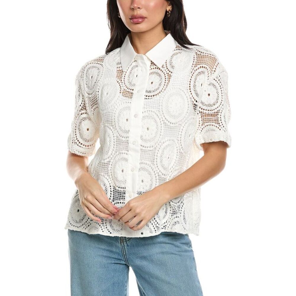 Seraphina Womens  Crochet Collard Top, White